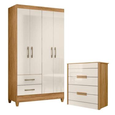 Imagem de Guarda Roupa Solteiro Chile E Cômoda Dhara Freijó Off White - Moval