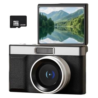 Imagem de Câmera digital portátil, HD, design compacto e retrô, cartão de 128G, 3,9 x 2,4 x 4,6 cm (10 x 6 x 4,5 cm), aponte e dispare, abdominais, selfies, preto