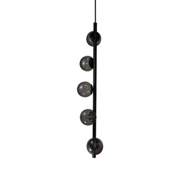 Imagem de Lustre Vertical Figo Preto - 5 Globos Esfera De Vidro Fumê