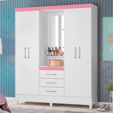 Imagem de Guarda Roupa Casal Arezzo Branco/rosa/branco