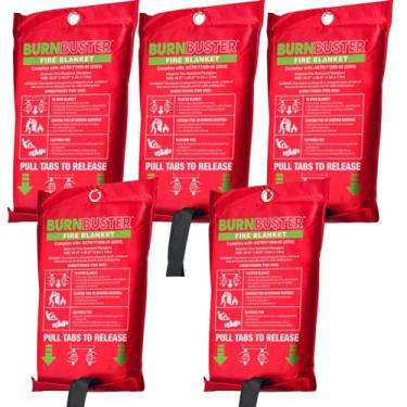 Imagem de BURNBUSTER Pacote com 5 cobertores de emergência para incêndio - Cobertor de supressão de fogo certificado ASTM para casa, cozinha, churrasqueira, acampamento, carro e mais - 101,6 cm x 101,6 cm