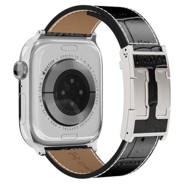 Imagem de Pulseira magnética de couro compatível com Apple Watch SE Ultra 2 séries 10, 9, 8, 7, 6, 5, 4, 3, 2 e 1, Ultra, para iWatch 38, 40, 41, 42, 44, 45, 46, 49 mm, para mulheres e homens (pulseira preta +