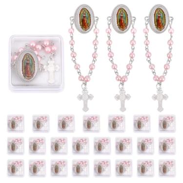 Imagem de ORIGACH 24 peças Broche de lapela de rosário em memória de Nossa Senhora de Guadalupe com caixa de presente, lembrancinhas de memorial fúnebre religioso católico para primeira comunhão e batismo para