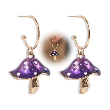 Imagem de Brincos pendentes de cogumelo esmaltado delicado para mulheres, doce, fofo, verde agárico, brincos pendurados, marrom, moderno, cogumelos, pingando, óleo, joias, presentes, Large, Zinco, Sem pedra