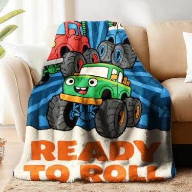 Imagem de WADORN Cobertor Monster Truck, aconchegante macio pronto para rolar, cobertor felpudo de flanela de lã, caminhões, presentes para amantes, presentes para escritório, sala de estar, sofá-cama