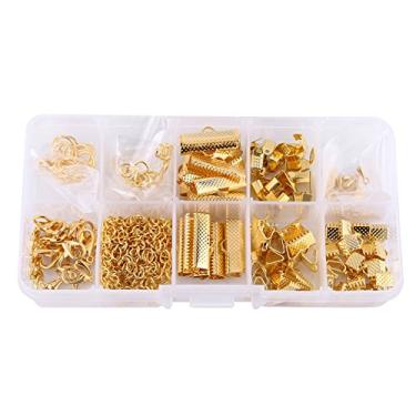 Imagem de Kit de suprimentos para fabricação de artesanato com descobertas de joias 200 peças acessórios variados para colar pulseira brinco fazendo liga de metal de ferro ouro prata branco (Ouro)