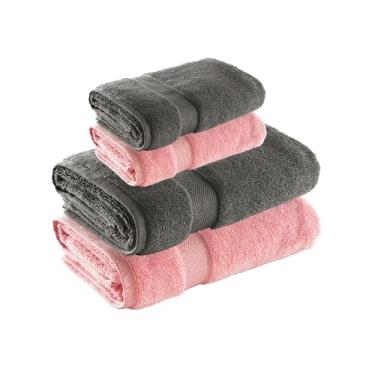 Imagem de Jogo de Toalhas Super Soft Zero Twist 4 Pe�as � Banh�o e Rosto � 500g/m� � Toque Macio, Alta Absor��o e Secagem R�pida � Altihaus (Chumbo/Rosa)
