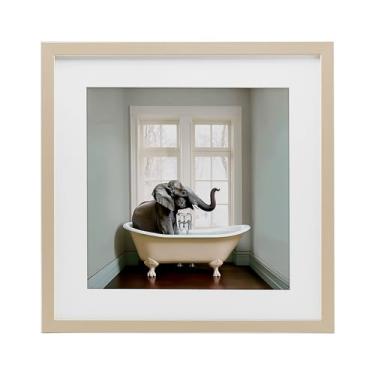 Imagem de Stupell Industries Impressão emoldurada Minimal Elephant Bathtime Birch Under Glass, design by Sasha, 13 x 13