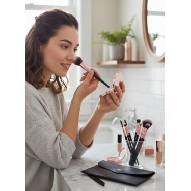 Imagem de Conjunto de pincéis de maquiagem, 7 peças, base premium, corretivo, blush, pó, kit com bolsa de maquiagem, preto