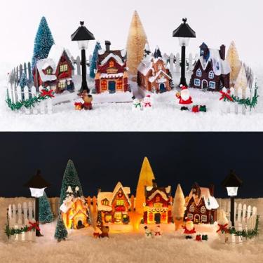 Imagem de STORRVOL Conjuntos de vila de Natal, casas de inverno, vila com estatuetas e cerca de jardim de fadas, árvores, boneco de neve, decoração de mesa, decoração de Natal, casa, coleção edifício