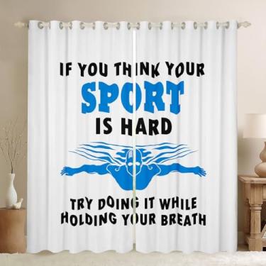 Imagem de Cortina de janela de natação, tratamento de janela com tema de natação, esportes aquáticos 30%-50% cortinas blackout, crianças, adolescentes, meninos, adultos, nadadores, azul, branco, quarto, sala de