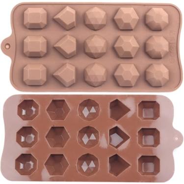 Imagem de EPYHREH Moldes de chocolate de silicone de diamante de 15 cavidades para doces de chocolate, conjunto de 2