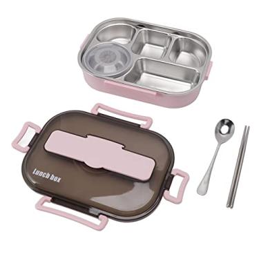 Imagem de Domary Lancheira Térmica de Aço Inoxidável Com Cinco Compartimentos, Caixa à Prova de Vazamento para Adultos, Tigela de Sopa, Pauzinhos, Colher (Rosa)