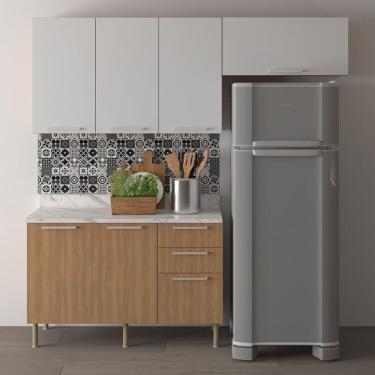 Imagem de Cozinha Compacta 200cm 4 Peças, 6 Portas E 3 Gavetas Freijó-branco