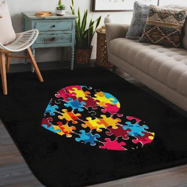 Imagem de Tapete de área para sala de estar, lavável à máquina, amor, autismo, colorido, antiderrapante, tapete macio, para sala de estar, quarto, sala de jantar, berçário, cozinha, decoração de casa