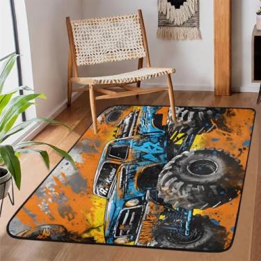 Imagem de Tapete de área para sala de estar, lavável à máquina, caminhão monstro, fogo, antiderrapante, tapete macio para sala de estar, quarto, sala de jantar, berçário, cozinha, decoração de casa