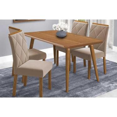 Imagem de Sala De Jantar Completa Adele Tampo Madeirado 130x80cm E 4 Cadeiras Fernanda Carvalho/cinamomo - Linho Bege - Cimol
