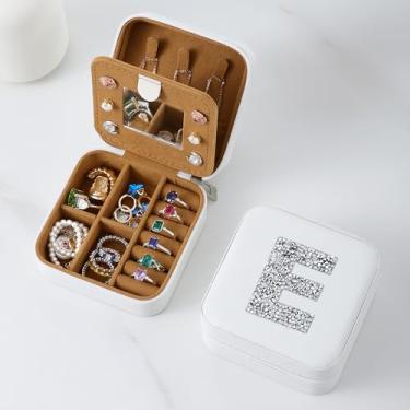 Imagem de Estojo organizador de joias de viagem pequeno para mulheres, caixa de joias, colar, brincos, viagem, essencial, letra A-Z, coisas modernas, presentes de aniversário e Natal personalizados para irmã