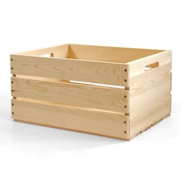 Imagem de SPVIKISGO Grandes caixas de madeira com alças, caixas de madeira de pinho sólido natural para armazenamento, decoração, caixa de leite de madeira para casa de fazenda, caixa de armazenamento de discos