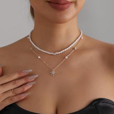 Imagem de Colar de pérolas douradas com strass delicado para mulheres, joias de gota longa, presentes