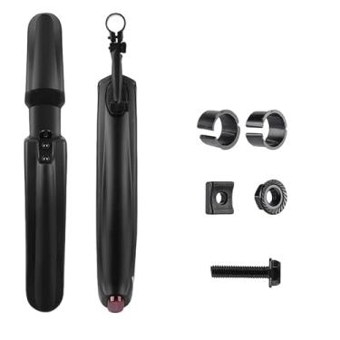 Imagem de Para-lamas para bicicletas de montanha: antes e depois da instalação de painéis refletivos, compatíveis com modelos de 26 e 27,5 polegadas.