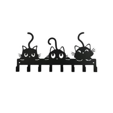 Imagem de Porta Chaves Gatinhos em Metal 30x15cm Preto - Montar e Plantar