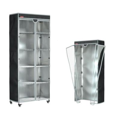 Imagem de ZYSUOR Capa de prateleira de arame 92 cm L x 52 cm P x 152 cm A – Capa de rack à prova d'água à prova de poeira com frente de PVC transparente e zíper em T, organizador de armazenamento preto para