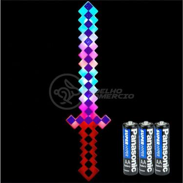Imagem de Kit Brinquedo Espada Pixel Minecraft 58cm C/Som Luz+3 Pilhas