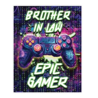 Imagem de Stuff4 Pôster de aniversário de cunhado sem moldura - Epic Gamer - Presentes exclusivos de feliz aniversário para cunhado da irmã irmão, decoração de aniversário de 20 x 25 cm