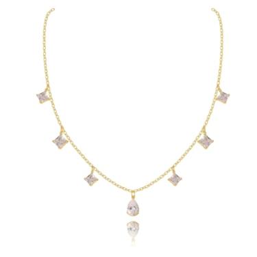 Imagem de Liiusgelad Colar de ouro delicado para mulheres, colar com pingente de diamante de cobre banhado a ouro, joia de pedra do mês de nascimento livre de manchas presente para formatura de casamento