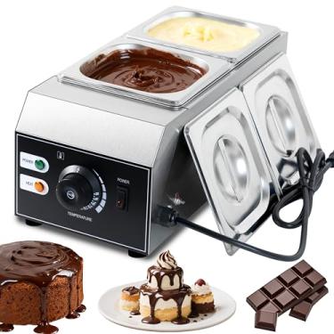 Imagem de Máquina de temperado de chocolate de 110 V, panela de fusão de chocolate de 9 libras, 2 tanques, com controlo TEMP, aquecedor elétrico de alimentos comercial de aço inoxidável de 1000 W, para fusão