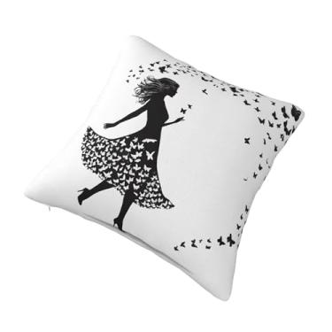 Imagem de Almofada quadrada decorativa com estampa de borboletas para meninas, design reversível, zíper oculto, poliéster macio para sofá, cama e carro - Hipoalergênico 66 cm x 66 cm