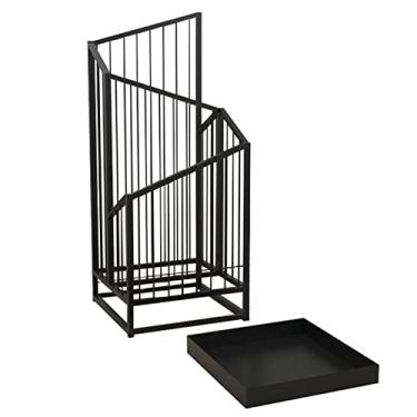 Imagem de YYBOES Suporte de guarda-chuva de metal oco para guarda-chuva, rack de armazenamento de guarda-chuva com bandeja de gotejamento removível, suporte de guarda-chuva multiuso resistente para entrada