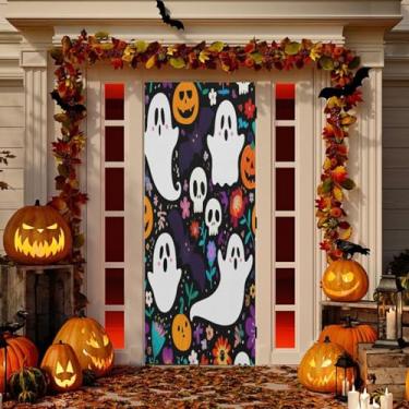 Imagem de Wassud Capa de porta de Halloween 81 x 189 cm grande decoração de Halloween Boo Banner elástico para porta interna externa para varanda porta da frente