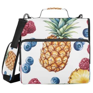 Imagem de STAYTOP Fichário com 3 anéis de abacaxi e mirtilo frescos com alça de ombro, anéis D de 3,8 cm, material escolar e de escritório