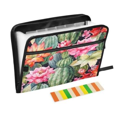 Imagem de Wassud Aquarela cacto 13 bolsos organizador de arquivos sanfonado pastas expansíveis com abas e adesivos, tamanho carta A4 papel recibo documento pasta organizador para viagens de escritório