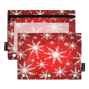 Imagem de Wassud Flocos de neve em fundo vermelho, pacote com 2 pastas para fichário, pastas de bolso com 3 furos, pasta organizadora para casa, escritório
