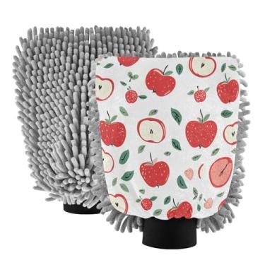 Imagem de STAYTOP Luvas de lavagem de carro para maçãs vermelhas, 2 peças, luvas de microfibra de chenille, sem arranhões, panos de esponja de lavagem ultra absorventes para carros, limpeza doméstica - M