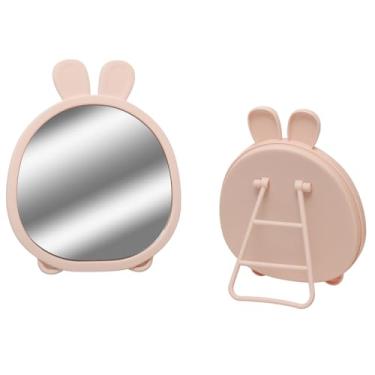Imagem de Espelho De Mesa Formato Oval Design Orelhinhas De Coelho 13x16cm - Decoração Para Sua Penteadeira E Funcionalidade Para Você (Rosa)