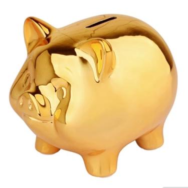 Imagem de Cofrinho dourado de cerâmica, cofrinho decorativo para decoração de quarto e sala de estar de crianças