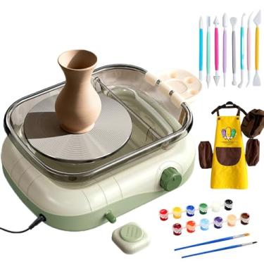 Imagem de Mini MáQuina De Roda De CerâMica,Kit De Roda De CerâMica EléTrica Com Bacia De Abs RemovíVel,Pedal Sem Fio,Ferramentas De Escultura E Velocidade AjustáVel,Para Iniciantes,Ensinando