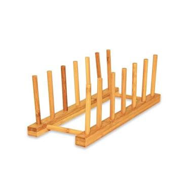 Imagem de Suporte Escorredor de Pratos e Copos em Madeira Bambu para Cozinha