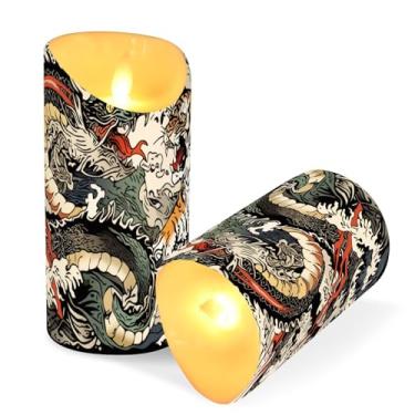 Imagem de ATTX Pacote com 2 velas sem chama de dragão chinês do leste asiático – Velas de pilar de LED de 7,6 cm x 15 cm com controle remoto e temporizador para decoração de casa, casamento, acampamento #789