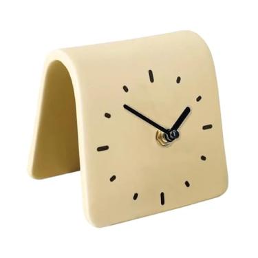 Imagem de Ｂｅｓｇａ Relógio de mesa decorativo, compacto, simples, silencioso e moderno para quarto, cabeceira, dormitório, sala de estar e decoração de casa, Bege