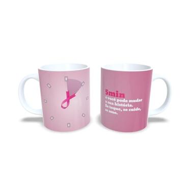 Imagem de Caneca de Cerâmica Outubro Rosa, 325ml, Rosa com Laço, Tema Conscientização (2187)