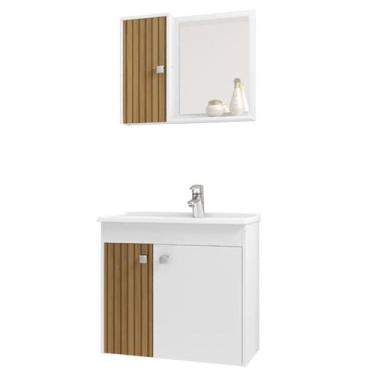 Imagem de Conjunto Gabinete para Banheiro Munique Branco/Ripado - Bechara