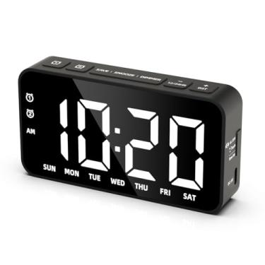 Imagem de Little Dog Despertadores digitais pequenos para quartos de dormir, relógio de cabeceira digital alto com bateria reserva recarregável, alarme duplo e 3 modos finais de semana dias de semana todos os