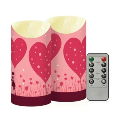 Imagem de Wassud Pacote com 2 pares de árvore de coração (3) velas sem chama com controle remoto, velas realistas cintilantes com temporizador, velas decorativas para Natal, casamento, festa, decoração de casa