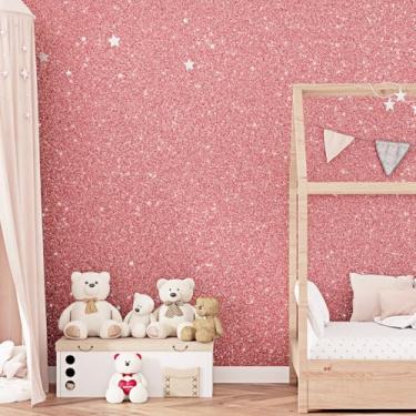 Imagem de EPPKILY Papel de parede com glitter ouro rosa descasque e cole papel de contato com glitter, autoadesivo, papel de parede removível, papel de glitter rosa para armários, gavetas, paredes de quarto de