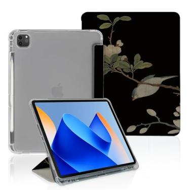 Imagem de Capa retrô Bird On Branch compatível com iPad 9ª 8ª geração 10,9 polegadas 2021/2019/2018, capa engraçada com suporte de três dobras + porta-lápis para meninos e meninas, iPad Pro 11 polegadas 2024